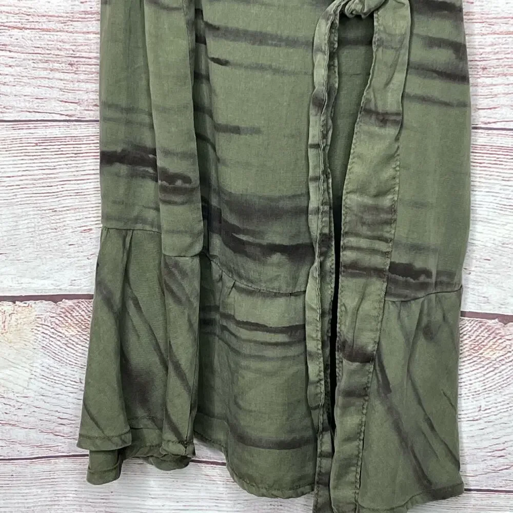 Bella Dahl Girls Flutter Sleeve Ruffle Fernwood Stripe Dress Size 10 New